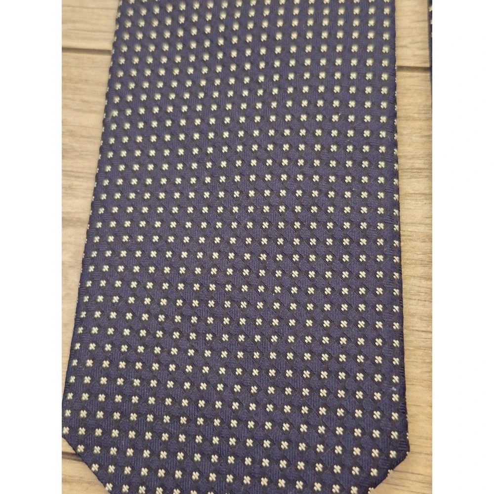 Gitman Bros‎ Mens Navy Blue Silver Geometric Cross Pattern Silk Necktie USA Made